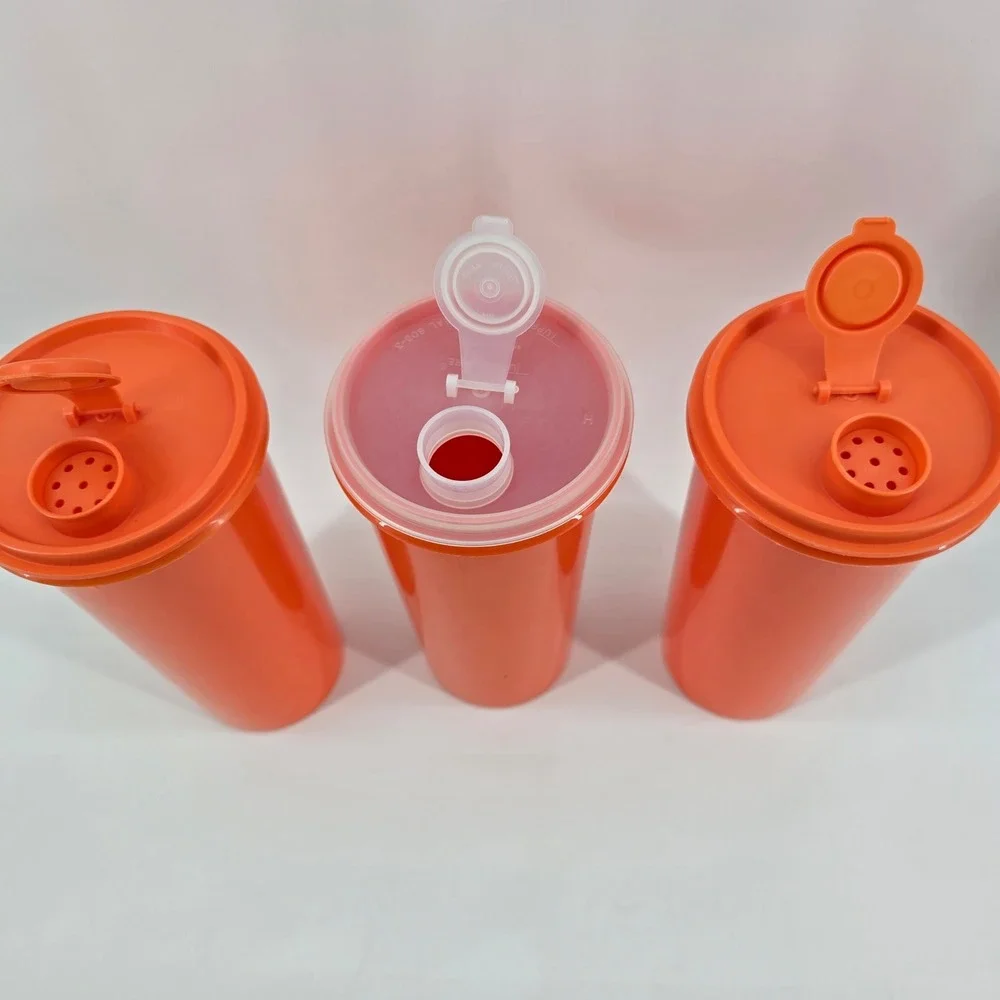 Vintage Tupperware 6pc Tumbler Set & 3pc Flip Top Beverage Holder Set Orange
